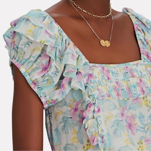 LoveShackFancy Ivoire Mini Dress Floral Boho Cottagecore Coquette Garden Blue XL - Picture 3 of 15